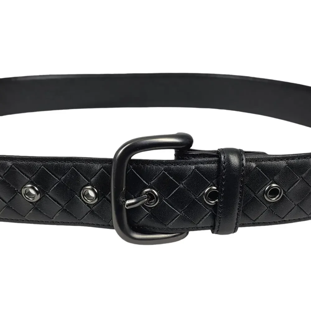 BOTTEGA VENETA INTRECCIATO LEATHER BELT – 100 CM / 40 IN – BLACK – MADE IN ITALY